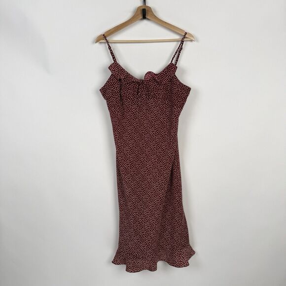 DBY LTD Dresses & Skirts - DBY Ltd Sundress M Red Floral Sweetheart Neck Ruffled Cottagecore Slip Dress
